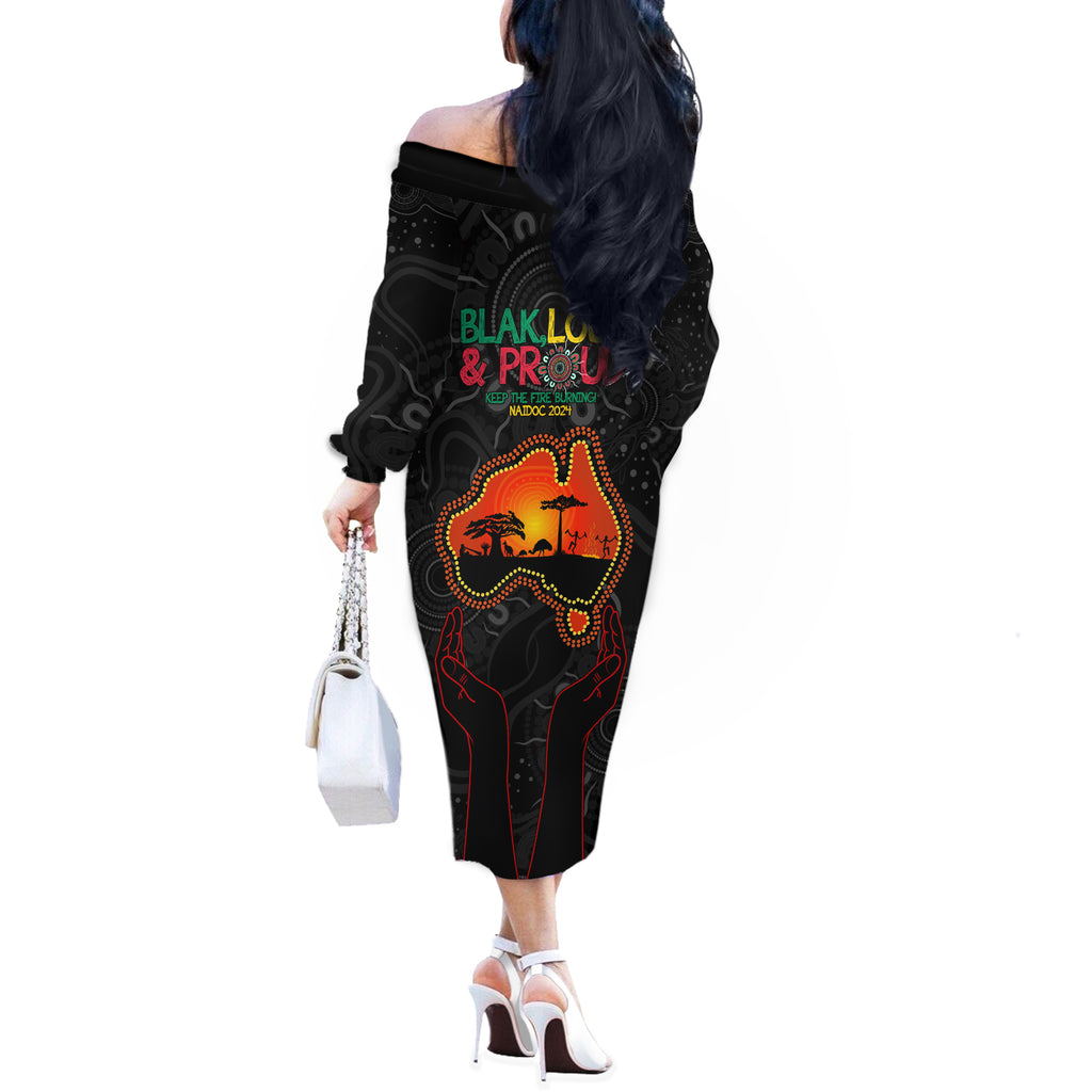 Blak Loud and Proud NAIDOC 2024 Off The Shoulder Long Sleeve Dress Indigenous Aboriginal