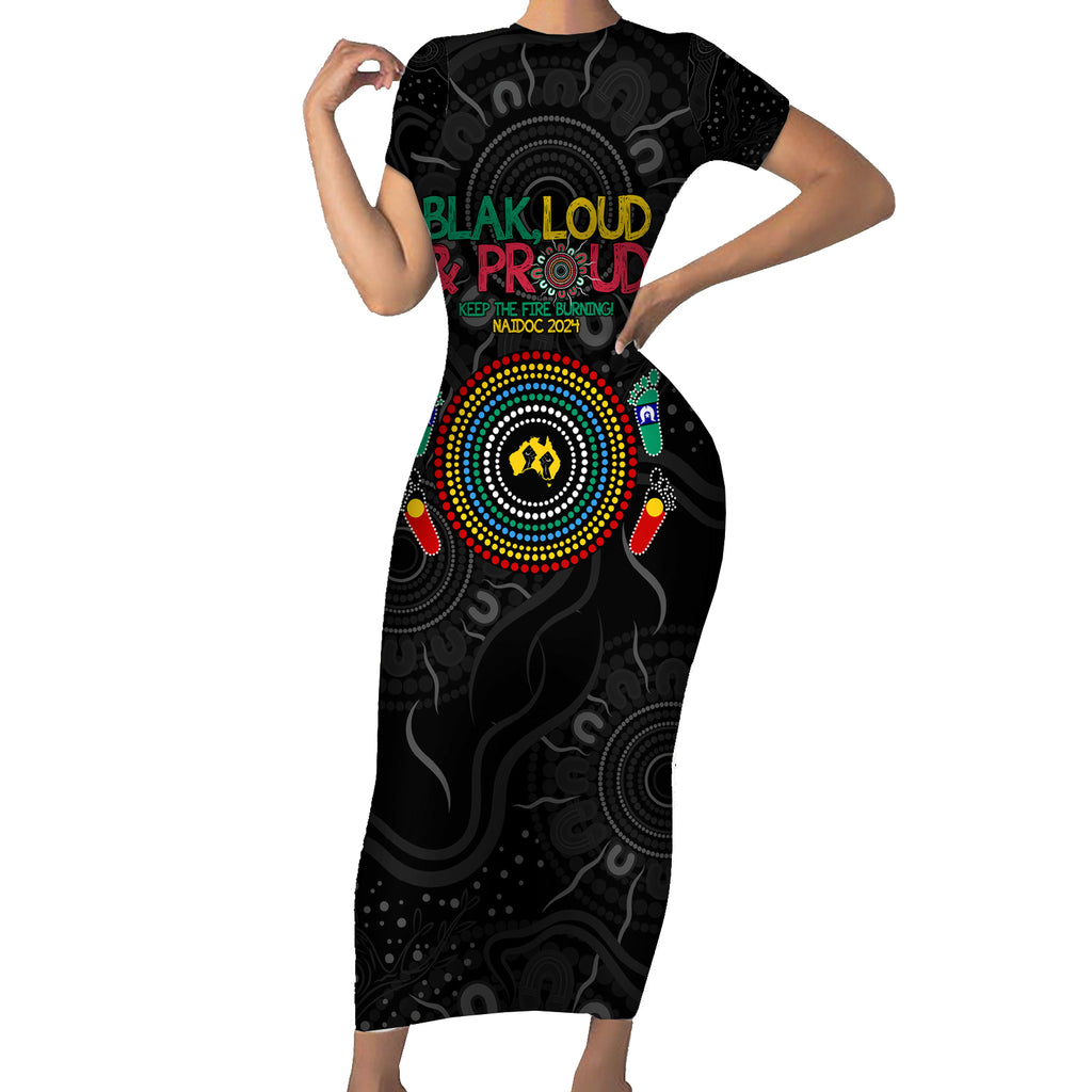Blak Loud and Proud NAIDOC 2024 Short Sleeve Bodycon Dress Indigenous Aboriginal