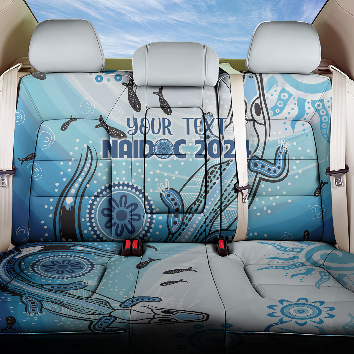 Personalised Keep the Fire Burning NAIDOC 2024 Back Car Seat Cover Aboriginal Dot with Crocodile