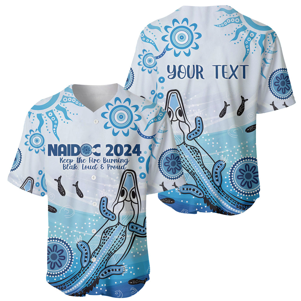Personalised Keep the Fire Burning NAIDOC 2024 Baseball Jersey Aboriginal Dot with Crocodile