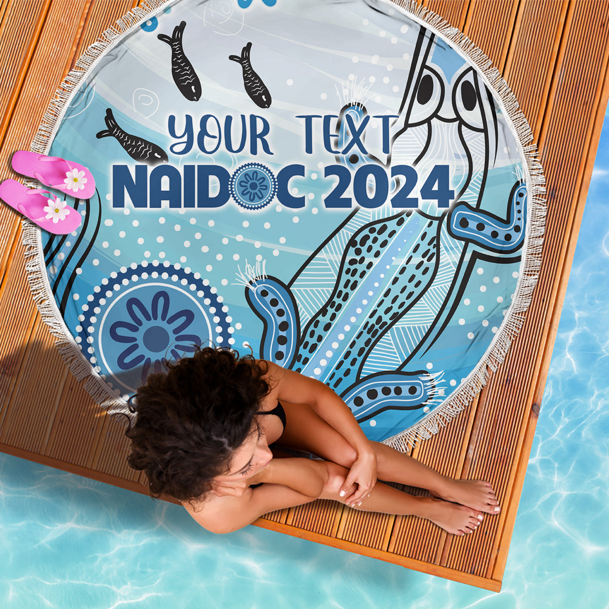 Personalised Keep the Fire Burning NAIDOC 2024 Beach Blanket Aboriginal Dot with Crocodile