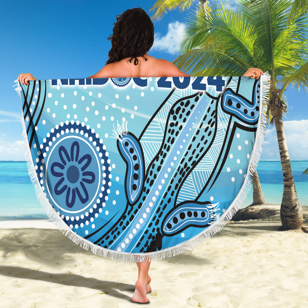 Personalised Keep the Fire Burning NAIDOC 2024 Beach Blanket Aboriginal Dot with Crocodile