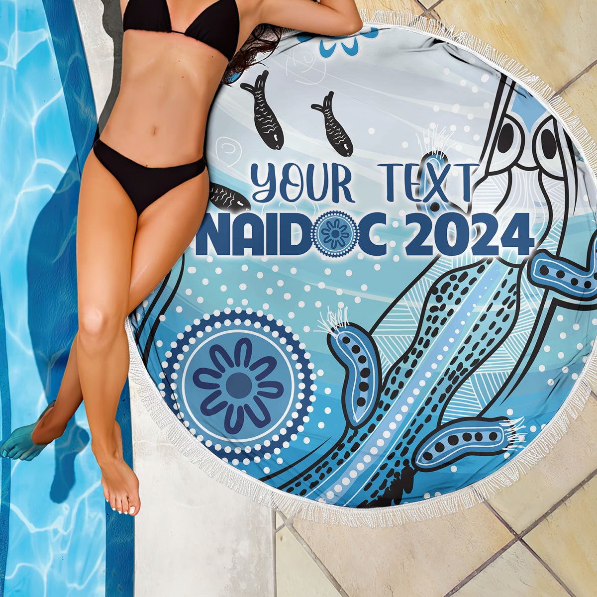 Personalised Keep the Fire Burning NAIDOC 2024 Beach Blanket Aboriginal Dot with Crocodile