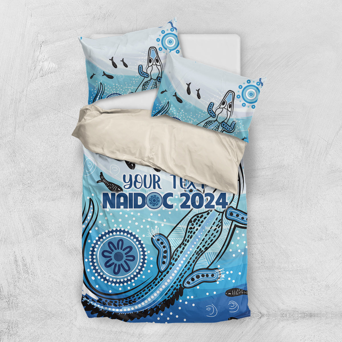 Personalised Keep the Fire Burning NAIDOC 2024 Bedding Set Aboriginal Dot with Crocodile