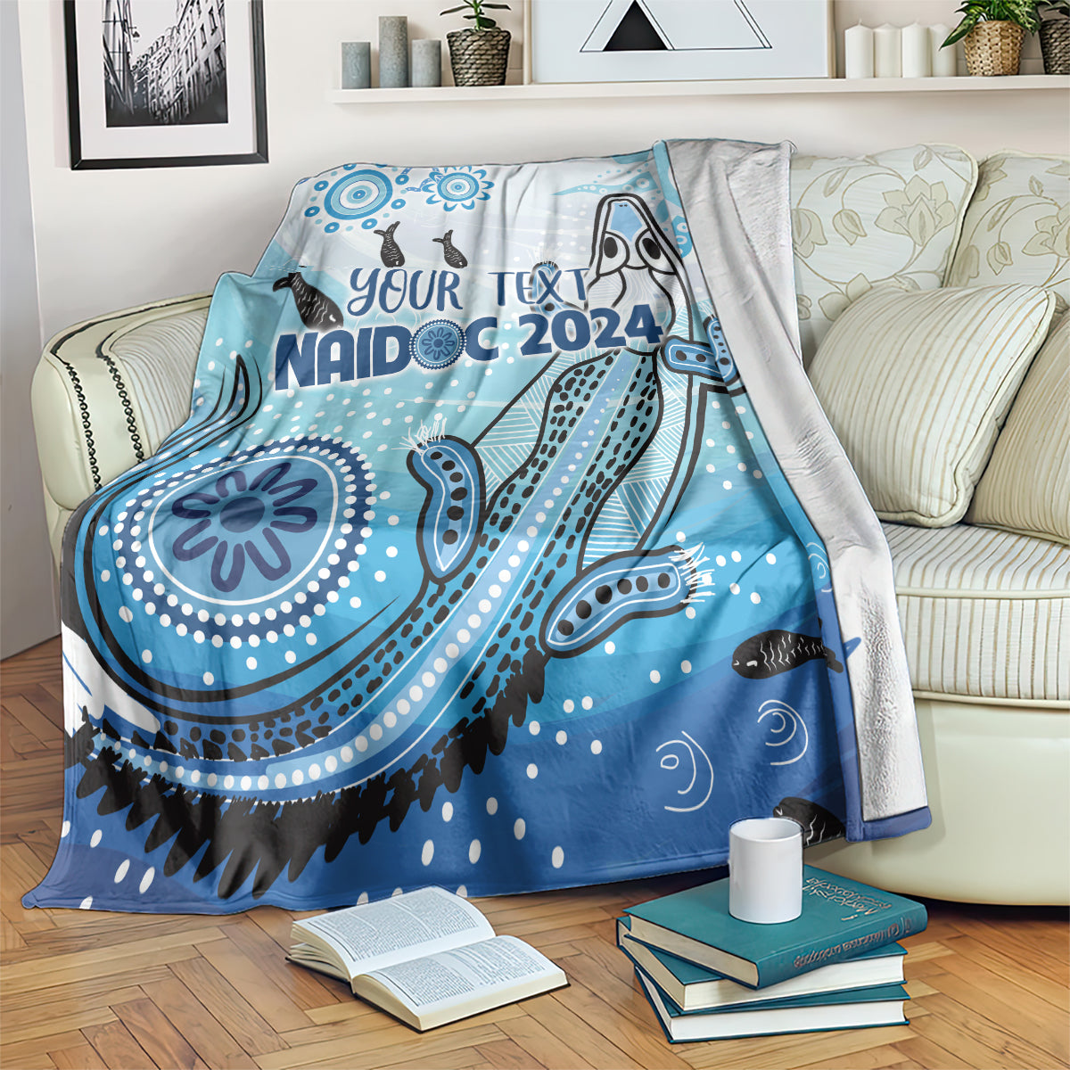 Personalised Keep the Fire Burning NAIDOC 2024 Blanket Aboriginal Dot with Crocodile