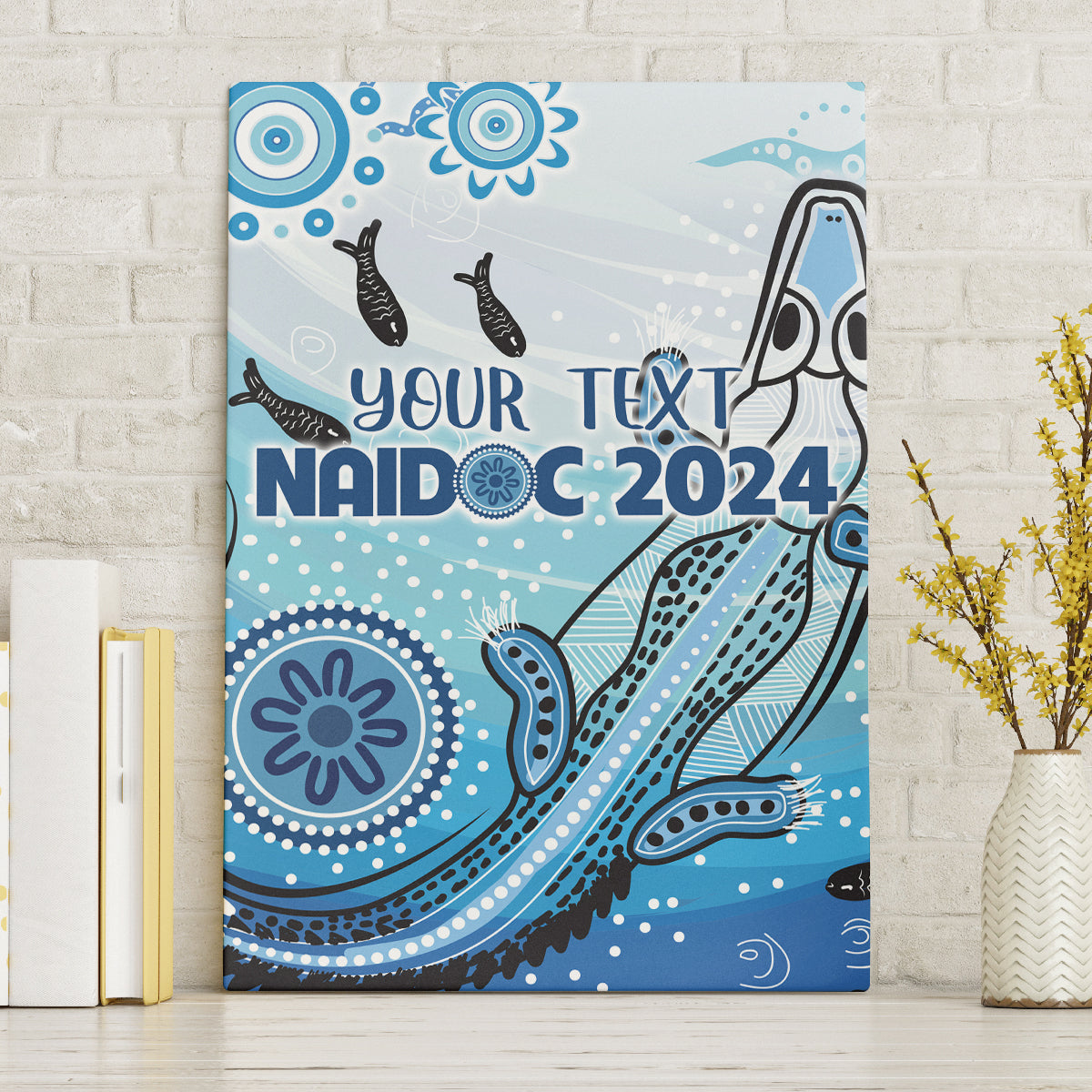 Personalised Keep the Fire Burning NAIDOC 2024 Canvas Wall Art Aboriginal Dot with Crocodile