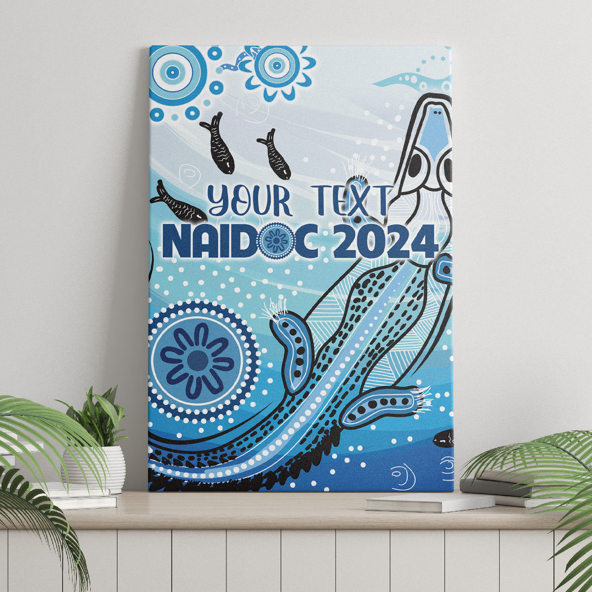 Personalised Keep the Fire Burning NAIDOC 2024 Canvas Wall Art Aboriginal Dot with Crocodile