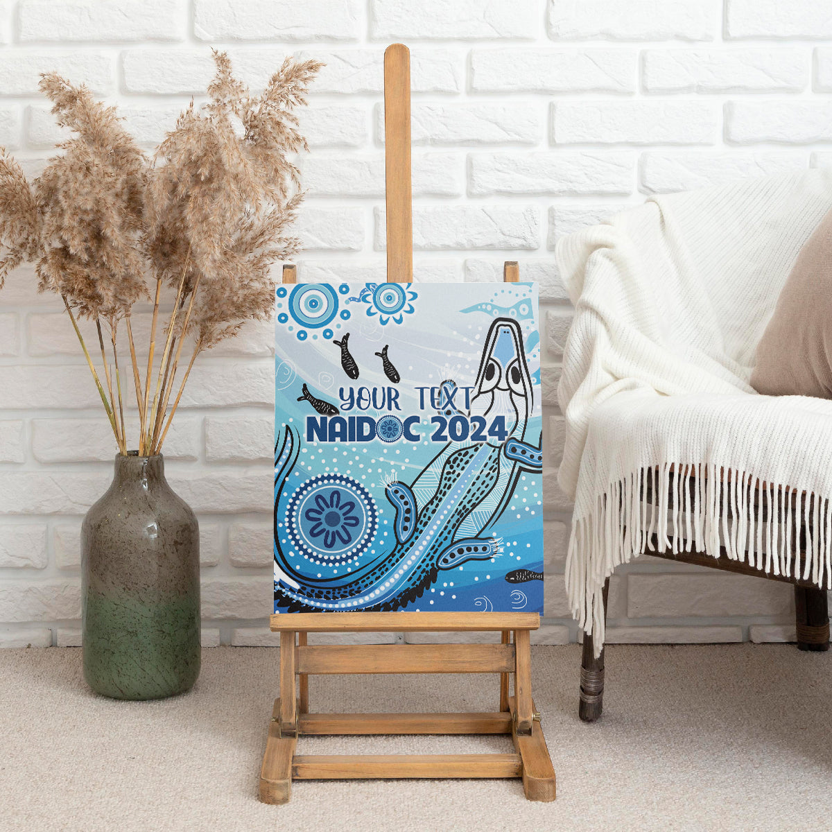 Personalised Keep the Fire Burning NAIDOC 2024 Canvas Wall Art Aboriginal Dot with Crocodile