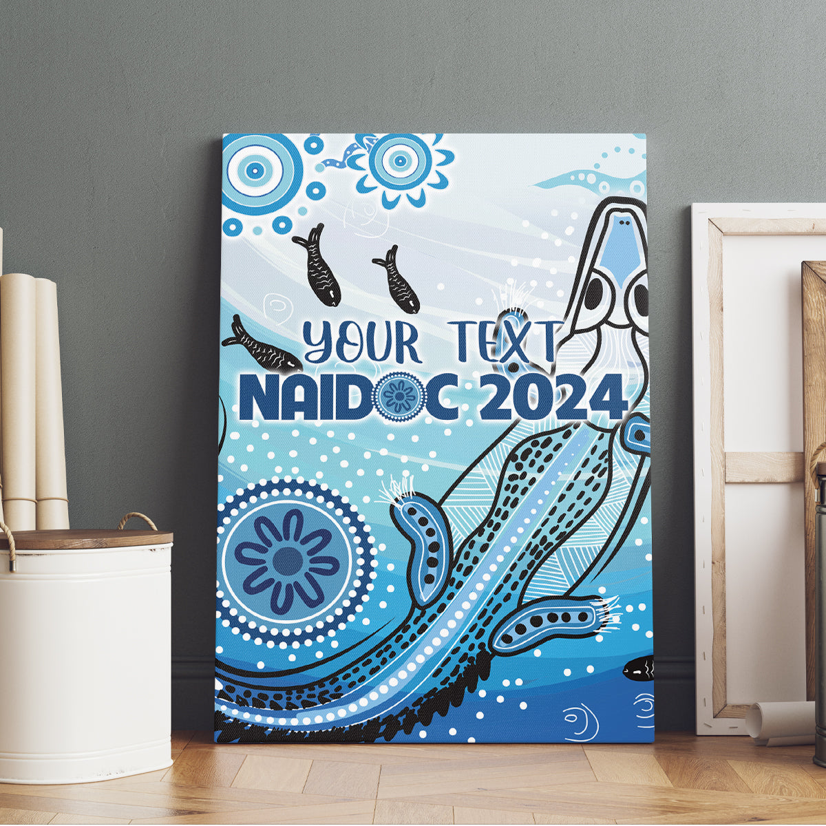 Personalised Keep the Fire Burning NAIDOC 2024 Canvas Wall Art Aboriginal Dot with Crocodile