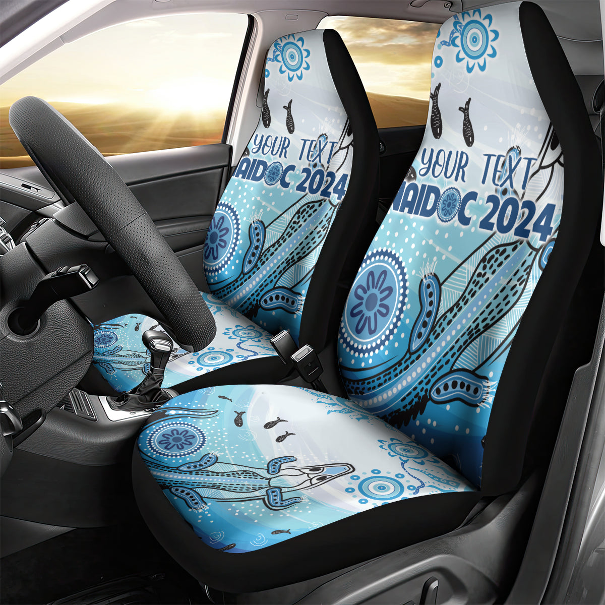 Personalised Keep the Fire Burning NAIDOC 2024 Car Seat Cover Aboriginal Dot with Crocodile