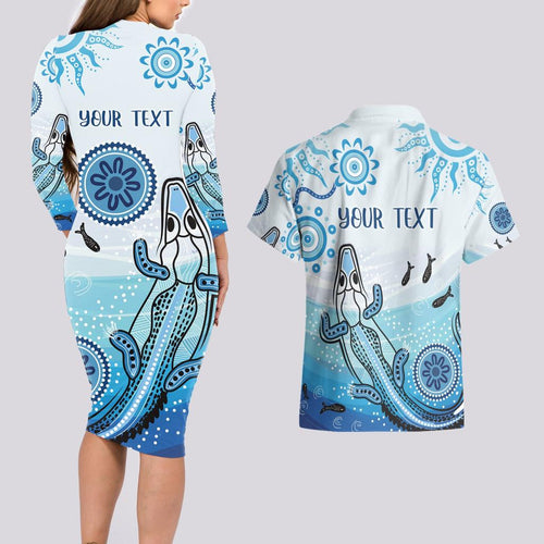 Personalised Keep the Fire Burning NAIDOC 2024 Couples Matching Long Sleeve Bodycon Dress and Hawaiian Shirt Aboriginal Dot with Crocodile