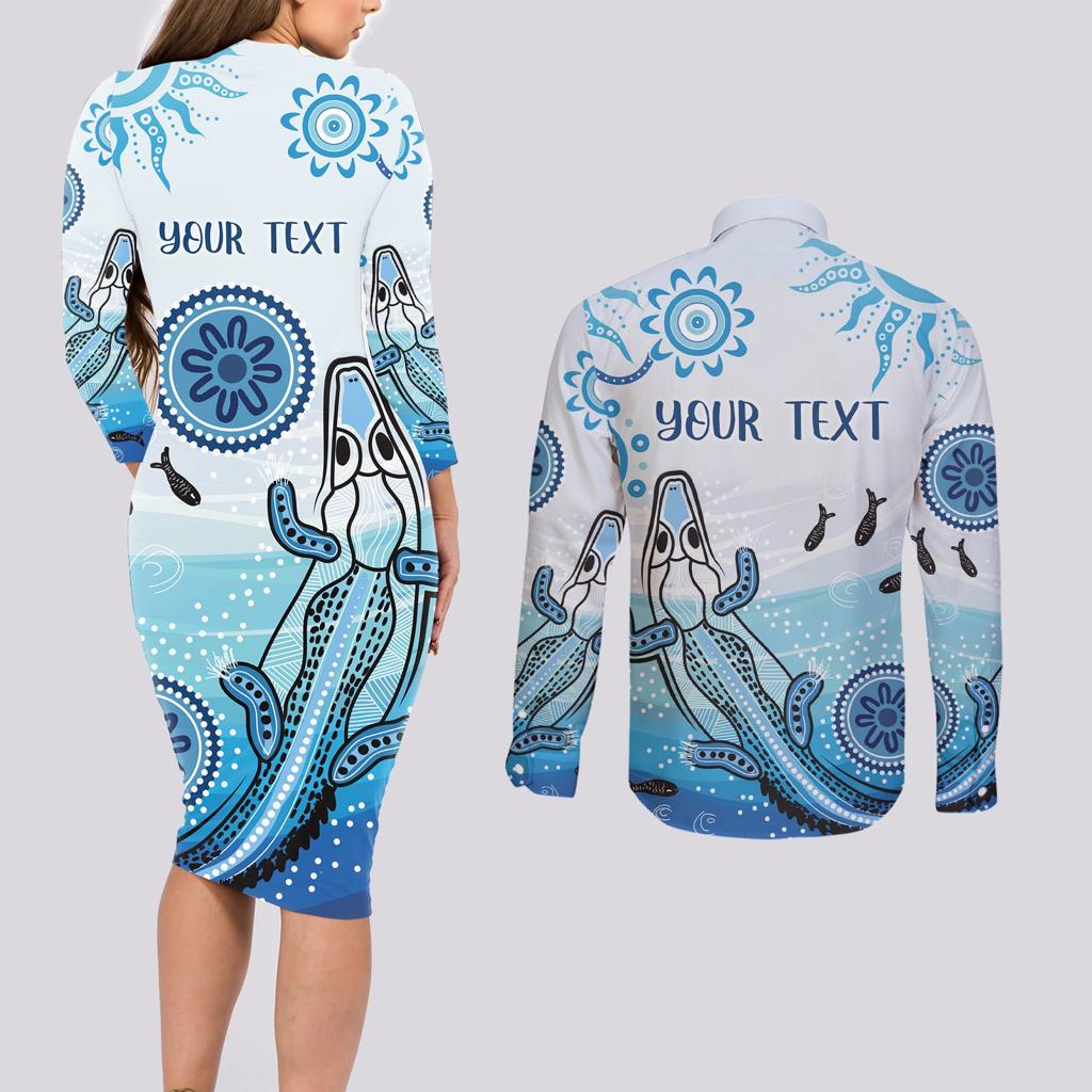 Personalised Keep the Fire Burning NAIDOC 2024 Couples Matching Long Sleeve Bodycon Dress and Long Sleeve Button Shirt Aboriginal Dot with Crocodile