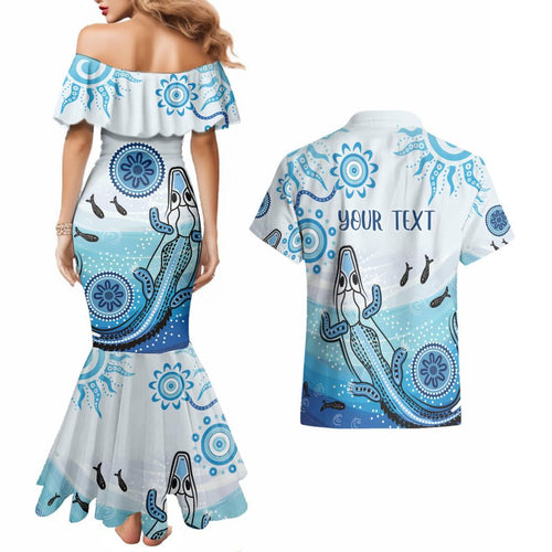 Personalised Keep the Fire Burning NAIDOC 2024 Couples Matching Mermaid Dress and Hawaiian Shirt Aboriginal Dot with Crocodile