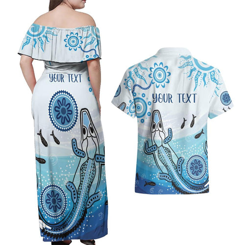 Personalised Keep the Fire Burning NAIDOC 2024 Couples Matching Off Shoulder Maxi Dress and Hawaiian Shirt Aboriginal Dot with Crocodile