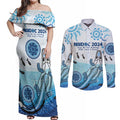 Personalised Keep the Fire Burning NAIDOC 2024 Couples Matching Off Shoulder Maxi Dress and Long Sleeve Button Shirt Aboriginal Dot with Crocodile