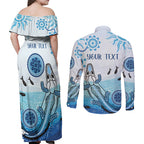 Personalised Keep the Fire Burning NAIDOC 2024 Couples Matching Off Shoulder Maxi Dress and Long Sleeve Button Shirt Aboriginal Dot with Crocodile