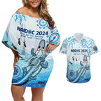 Personalised Keep the Fire Burning NAIDOC 2024 Couples Matching Off Shoulder Short Dress and Hawaiian Shirt Aboriginal Dot with Crocodile
