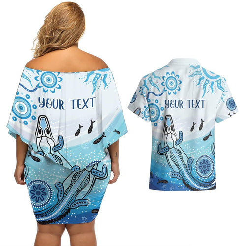 Personalised Keep the Fire Burning NAIDOC 2024 Couples Matching Off Shoulder Short Dress and Hawaiian Shirt Aboriginal Dot with Crocodile
