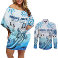 Personalised Keep the Fire Burning NAIDOC 2024 Couples Matching Off Shoulder Short Dress and Long Sleeve Button Shirt Aboriginal Dot with Crocodile