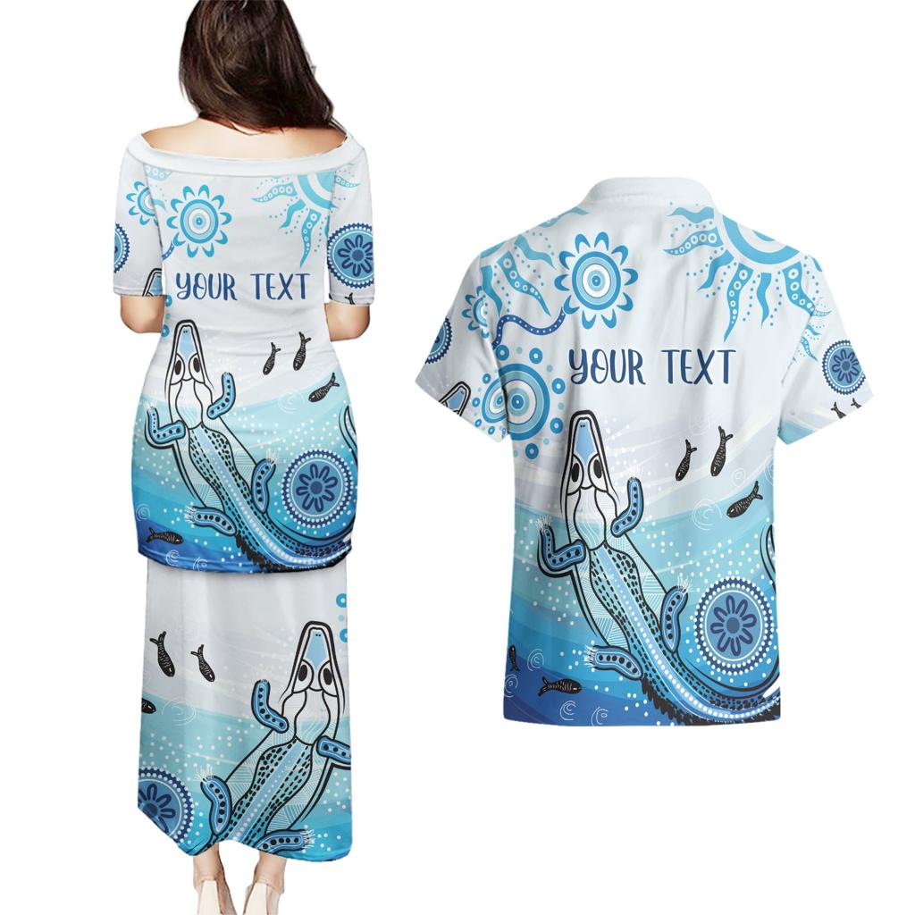 Personalised Keep the Fire Burning NAIDOC 2024 Couples Matching Puletasi and Hawaiian Shirt Aboriginal Dot with Crocodile