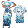 Personalised Keep the Fire Burning NAIDOC 2024 Couples Matching Short Sleeve Bodycon Dress and Hawaiian Shirt Aboriginal Dot with Crocodile
