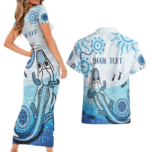 Personalised Keep the Fire Burning NAIDOC 2024 Couples Matching Short Sleeve Bodycon Dress and Hawaiian Shirt Aboriginal Dot with Crocodile