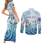 Personalised Keep the Fire Burning NAIDOC 2024 Couples Matching Short Sleeve Bodycon Dress and Long Sleeve Button Shirt Aboriginal Dot with Crocodile