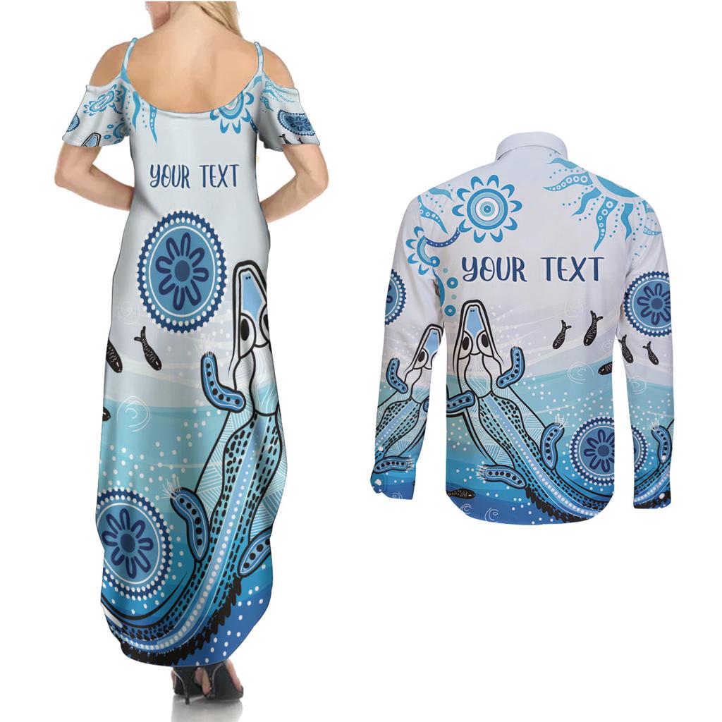 Personalised Keep the Fire Burning NAIDOC 2024 Couples Matching Summer Maxi Dress and Long Sleeve Button Shirt Aboriginal Dot with Crocodile