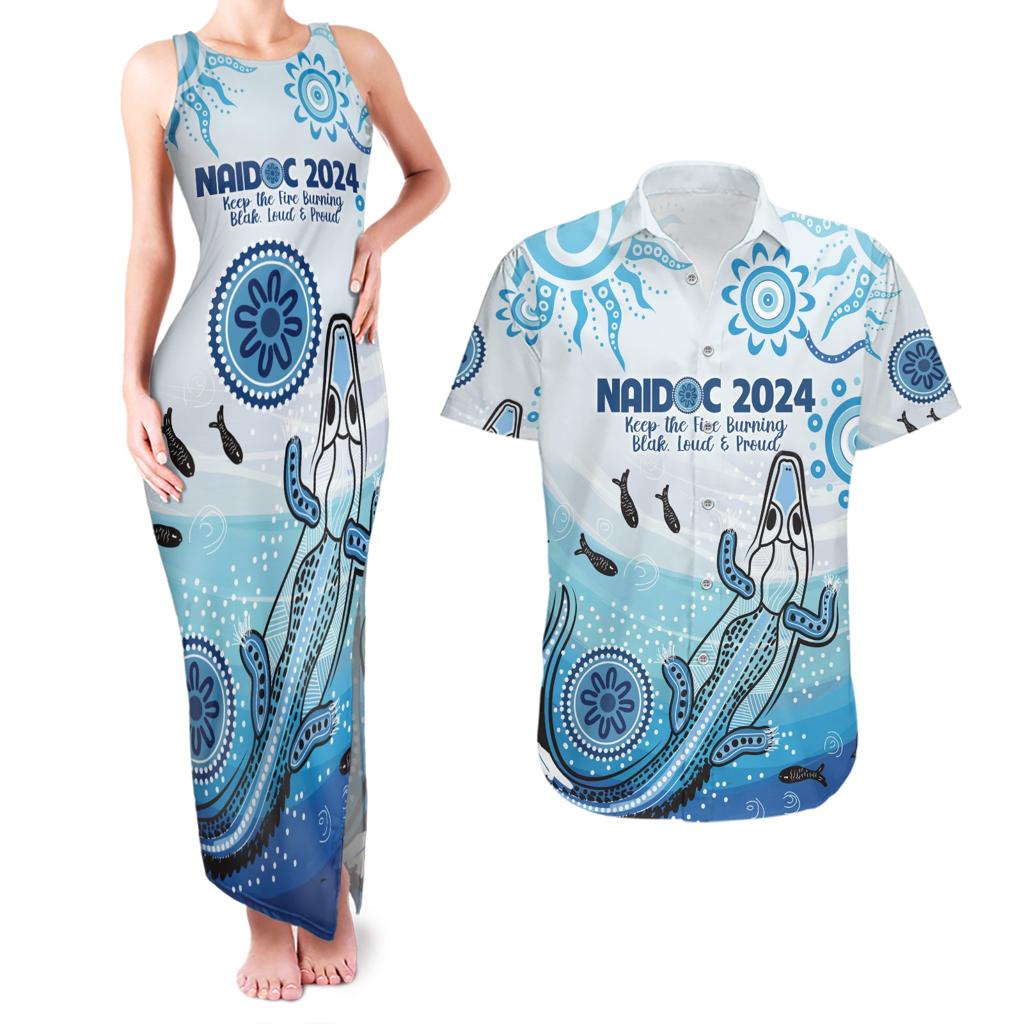 Personalised Keep the Fire Burning NAIDOC 2024 Couples Matching Tank Maxi Dress and Hawaiian Shirt Aboriginal Dot with Crocodile