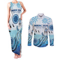 Personalised Keep the Fire Burning NAIDOC 2024 Couples Matching Tank Maxi Dress and Long Sleeve Button Shirt Aboriginal Dot with Crocodile