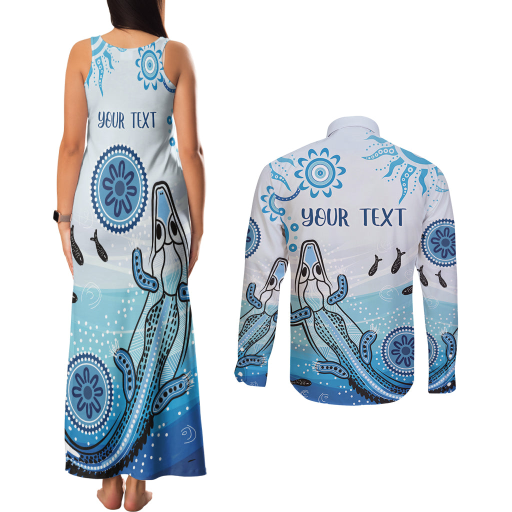 Personalised Keep the Fire Burning NAIDOC 2024 Couples Matching Tank Maxi Dress and Long Sleeve Button Shirt Aboriginal Dot with Crocodile