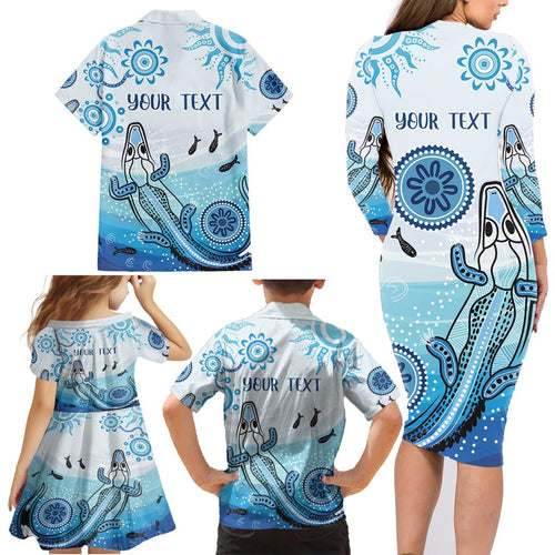 Personalised Keep the Fire Burning NAIDOC 2024 Family Matching Long Sleeve Bodycon Dress and Hawaiian Shirt Aboriginal Dot with Crocodile