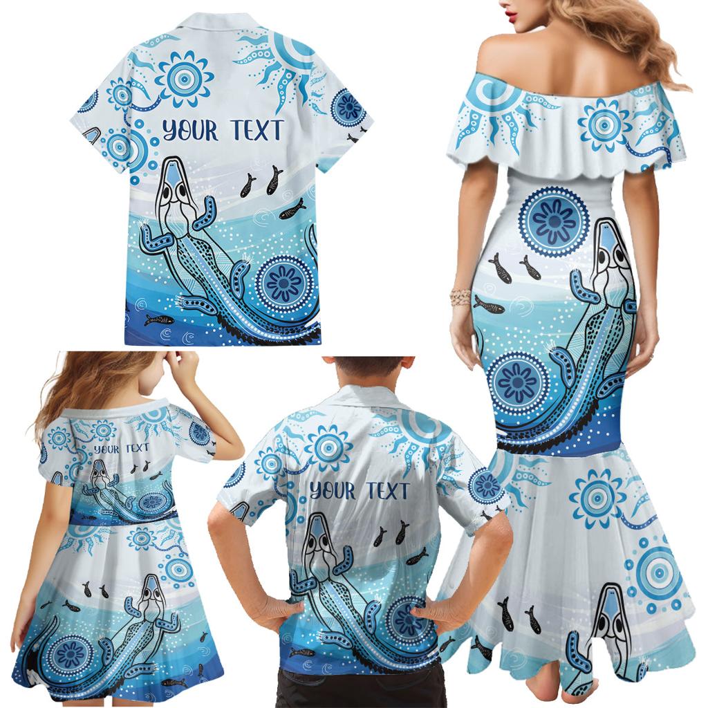 Personalised Keep the Fire Burning NAIDOC 2024 Family Matching Mermaid Dress and Hawaiian Shirt Aboriginal Dot with Crocodile