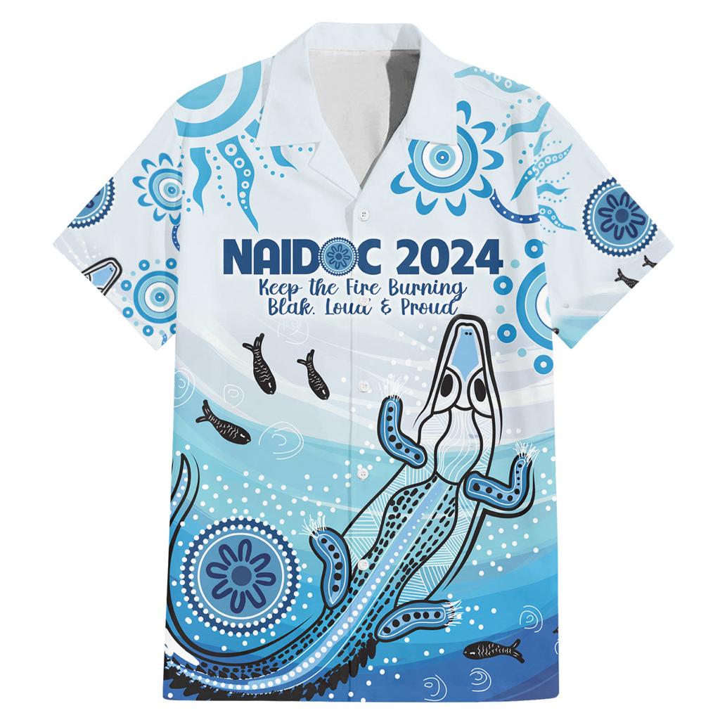Personalised Keep the Fire Burning NAIDOC 2024 Family Matching Mermaid Dress and Hawaiian Shirt Aboriginal Dot with Crocodile