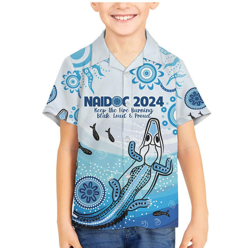 Personalised Keep the Fire Burning NAIDOC 2024 Family Matching Mermaid Dress and Hawaiian Shirt Aboriginal Dot with Crocodile
