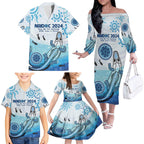 Personalised Keep the Fire Burning NAIDOC 2024 Family Matching Off Shoulder Long Sleeve Dress and Hawaiian Shirt Aboriginal Dot with Crocodile