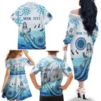 Personalised Keep the Fire Burning NAIDOC 2024 Family Matching Off Shoulder Long Sleeve Dress and Hawaiian Shirt Aboriginal Dot with Crocodile