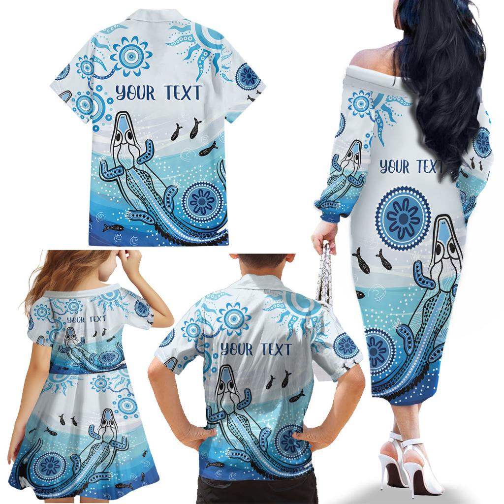 Personalised Keep the Fire Burning NAIDOC 2024 Family Matching Off Shoulder Long Sleeve Dress and Hawaiian Shirt Aboriginal Dot with Crocodile