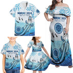 Personalised Keep the Fire Burning NAIDOC 2024 Family Matching Off Shoulder Maxi Dress and Hawaiian Shirt Aboriginal Dot with Crocodile