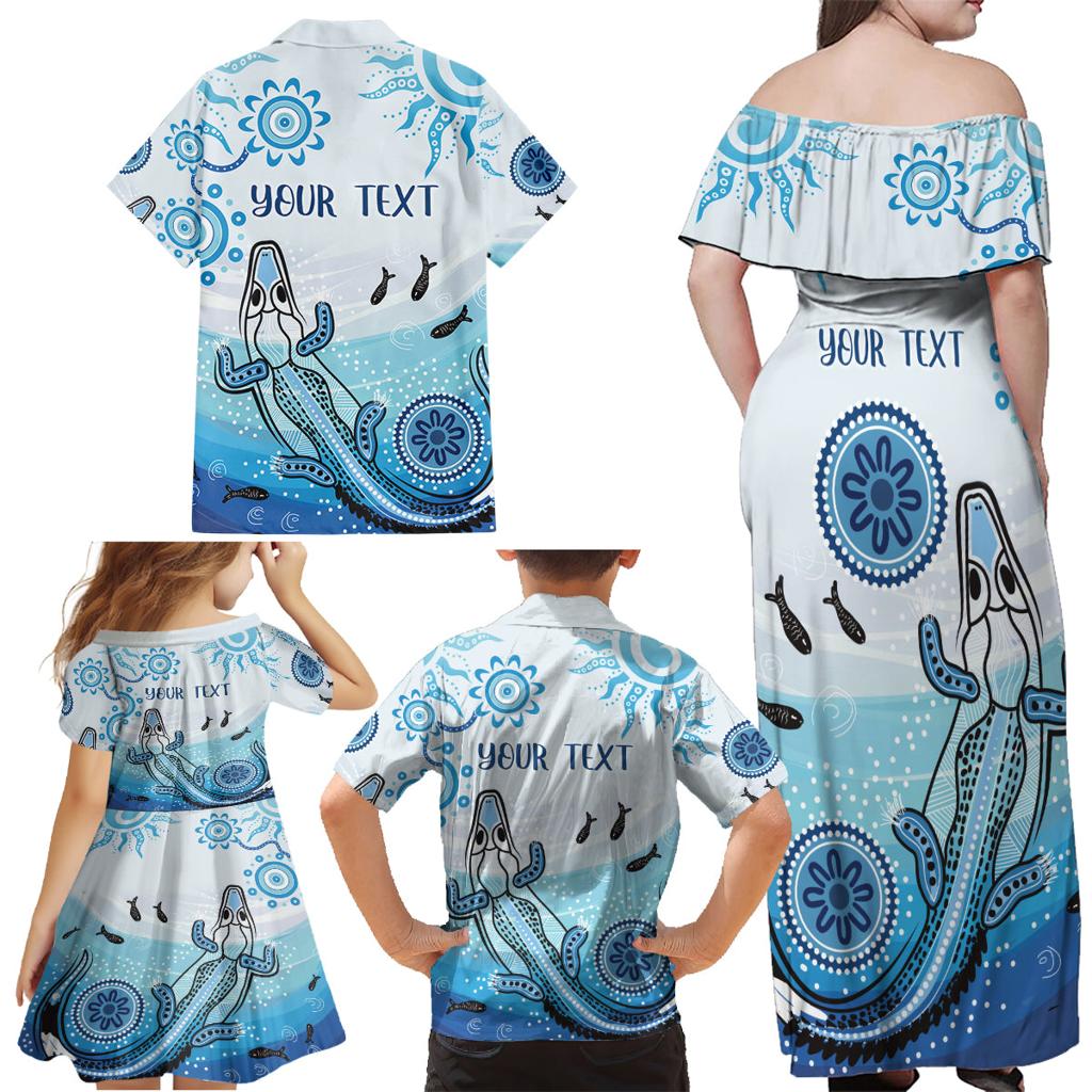 Personalised Keep the Fire Burning NAIDOC 2024 Family Matching Off Shoulder Maxi Dress and Hawaiian Shirt Aboriginal Dot with Crocodile