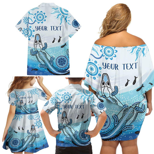 Personalised Keep the Fire Burning NAIDOC 2024 Family Matching Off Shoulder Short Dress and Hawaiian Shirt Aboriginal Dot with Crocodile