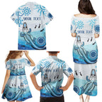 Personalised Keep the Fire Burning NAIDOC 2024 Family Matching Puletasi and Hawaiian Shirt Aboriginal Dot with Crocodile