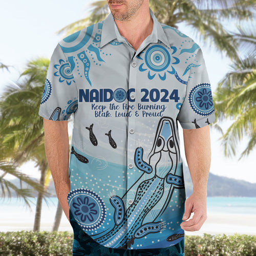 Personalised Keep the Fire Burning NAIDOC 2024 Hawaiian Shirt Aboriginal Dot with Crocodile