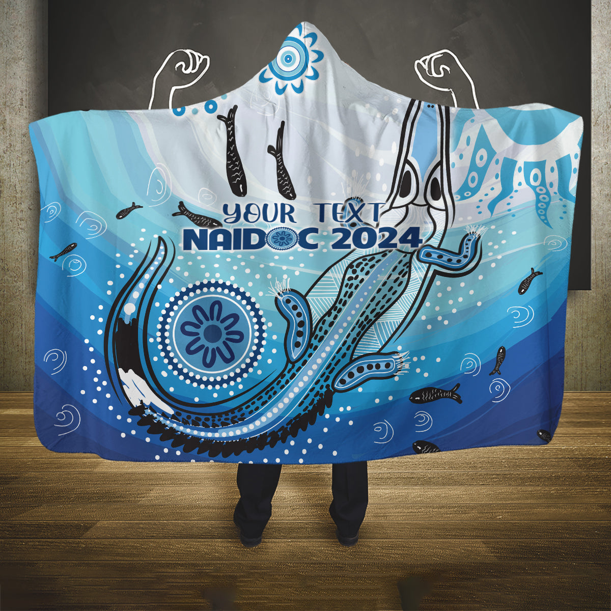 Personalised Keep the Fire Burning NAIDOC 2024 Hooded Blanket Aboriginal Dot with Crocodile