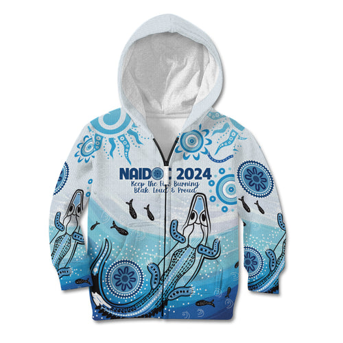 Personalised Keep the Fire Burning NAIDOC 2024 Kid Hoodie Aboriginal Dot with Crocodile