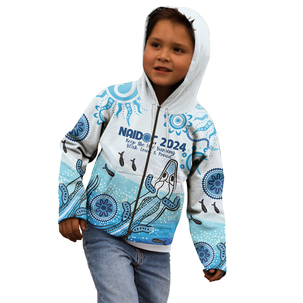 Personalised Keep the Fire Burning NAIDOC 2024 Kid Hoodie Aboriginal Dot with Crocodile