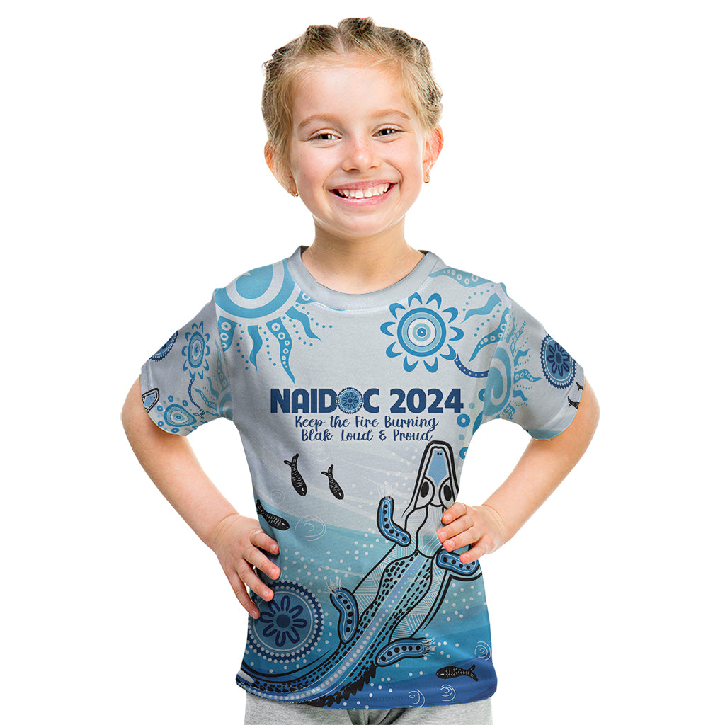 Personalised Keep the Fire Burning NAIDOC 2024 Kid T Shirt Aboriginal Dot with Crocodile