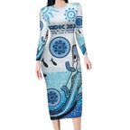 Personalised Keep the Fire Burning NAIDOC 2024 Long Sleeve Bodycon Dress Aboriginal Dot with Crocodile