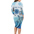 Personalised Keep the Fire Burning NAIDOC 2024 Long Sleeve Bodycon Dress Aboriginal Dot with Crocodile