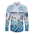 Personalised Keep the Fire Burning NAIDOC 2024 Long Sleeve Button Shirt Aboriginal Dot with Crocodile